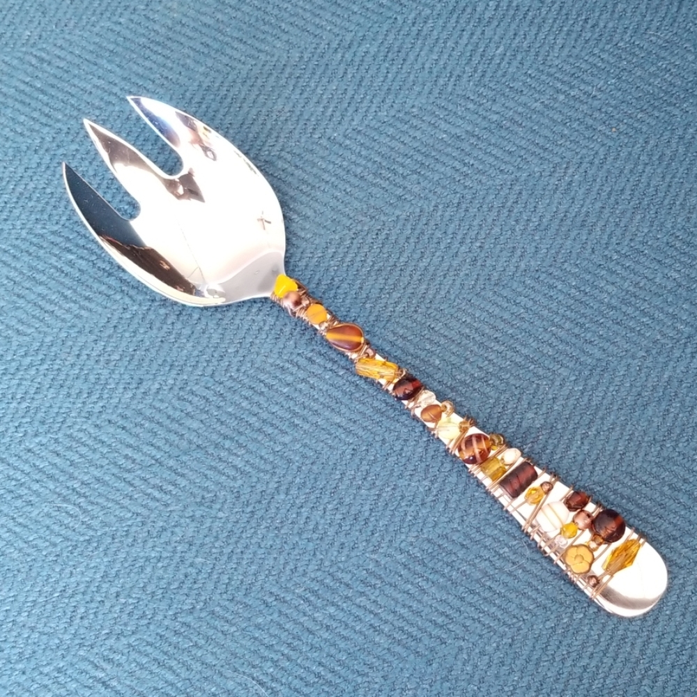 Dansk Hand Beaded Stainless Steel Serving Fork